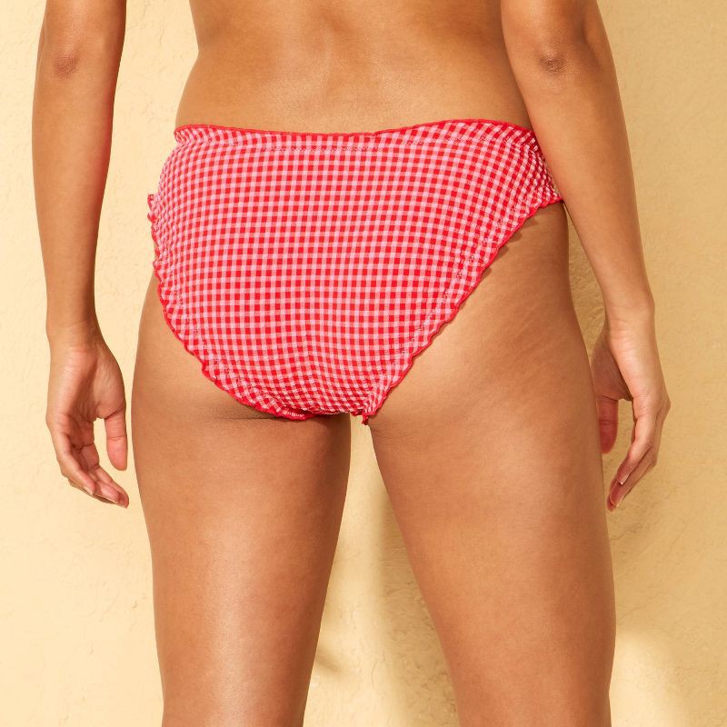 slide 2 of 5, Women's Gingham Seersucker Ruffle Low-Rise High Leg Medium Coverage Bikini Bottom - Wild Fable™ Red/Pink XXS, 1 ct