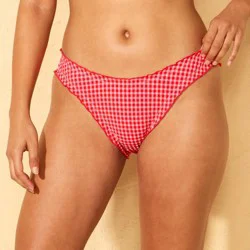 Women's Gingham Seersucker Ruffle Low-Rise High Leg Medium Coverage Bikini Bottom - Wild Fable™ Red/Pink XXS