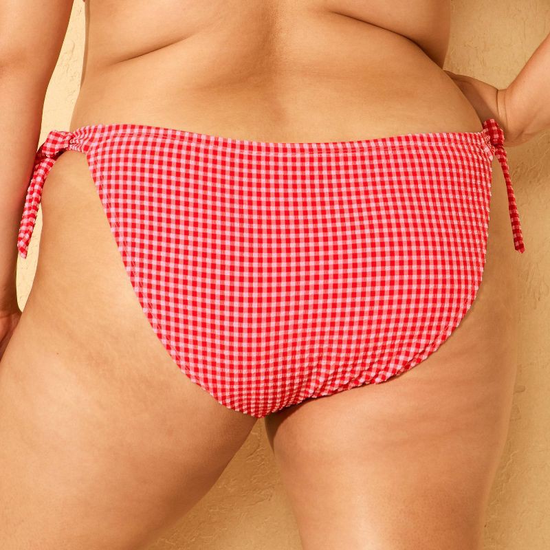 slide 2 of 3, Women's Gingham Seersucker Low-Rise High Leg Cheeky Bikini Bottom - Wild Fable™ Red/Pink 1X, 1 ct