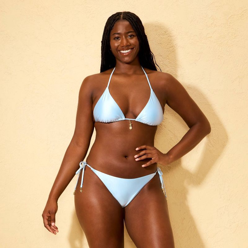 slide 4 of 5, Women's Shiny Low-Rise High Leg Extra Cheeky Side-Tie Bikini Bottom - Wild Fable™ Light Blue XXS, 1 ct