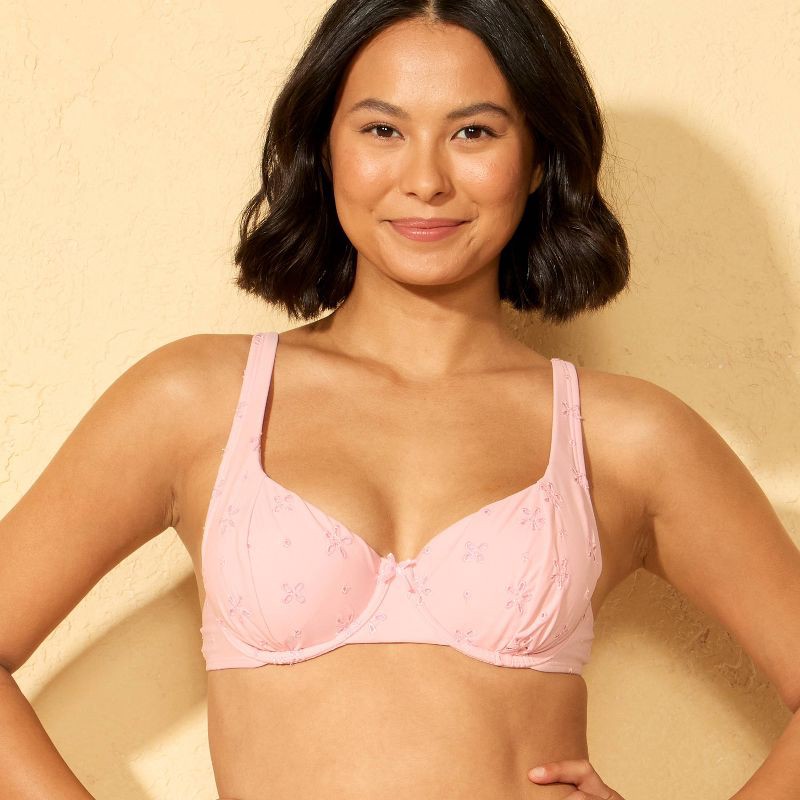 slide 3 of 5, Women's Eyelet Underwire Bikini Top - Wild Fable™ Light Pink S, 1 ct