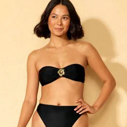 Women's Center Front Metal Hardware Bandeau Bikini Top - Wild Fable™ Black S