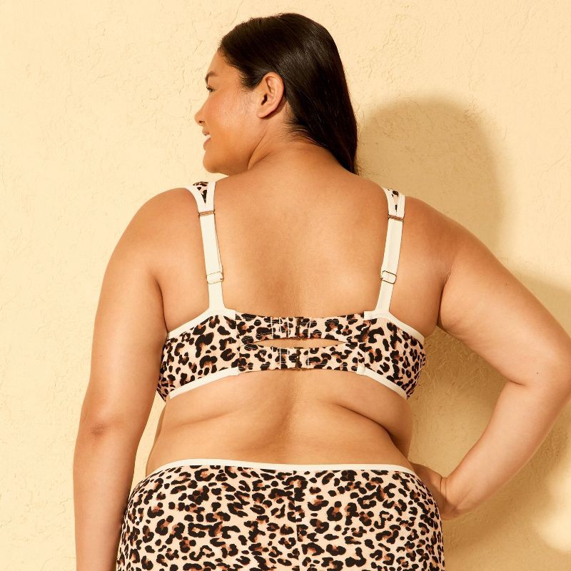 slide 2 of 3, Women's Contrast Binding and Textured Leopard Print Bandeau Bikini Top - Wild Fable™ Black/Brown 1X, 1 ct