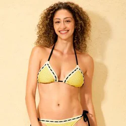 Women's Lace Trim Triangle Bikini Top - Wild Fable™ Yellow/Black Polka Dot M