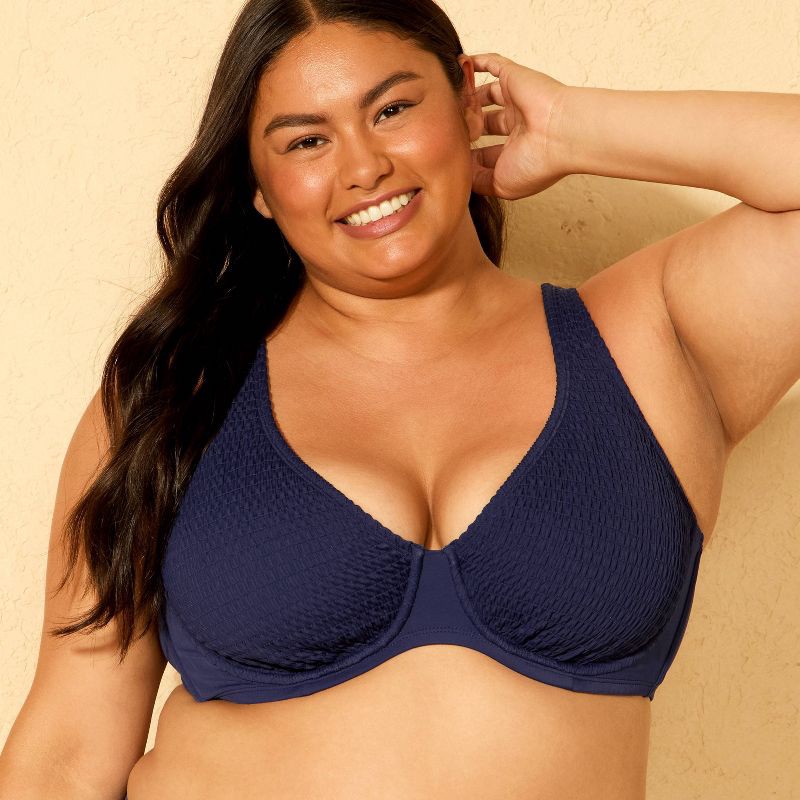 slide 3 of 3, Women's Smocked Underwire Bikini Top - Wild Fable™ Navy Blue 14, 1 ct