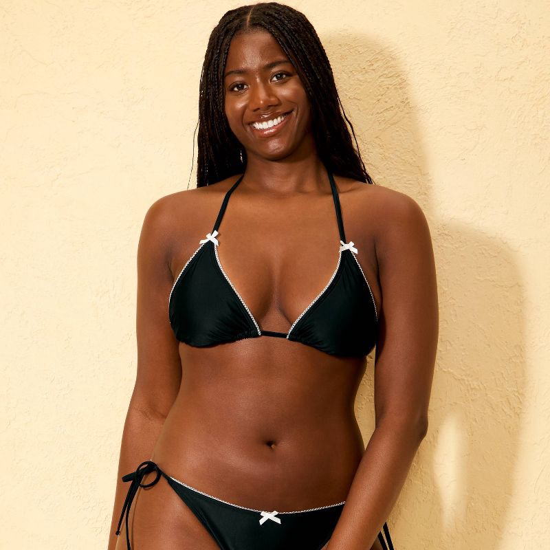 slide 4 of 5, Women's Bow Trim Medium Coverage Triangle Bikini Top - Wild Fable™ Black M, 1 ct