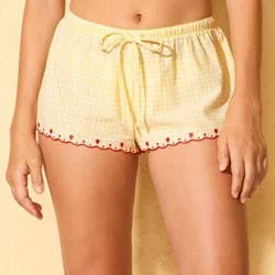 Women's Embroidered Heart Low-Rise Cover Up Shorts - Wild Fable™ Yellow Gingham M