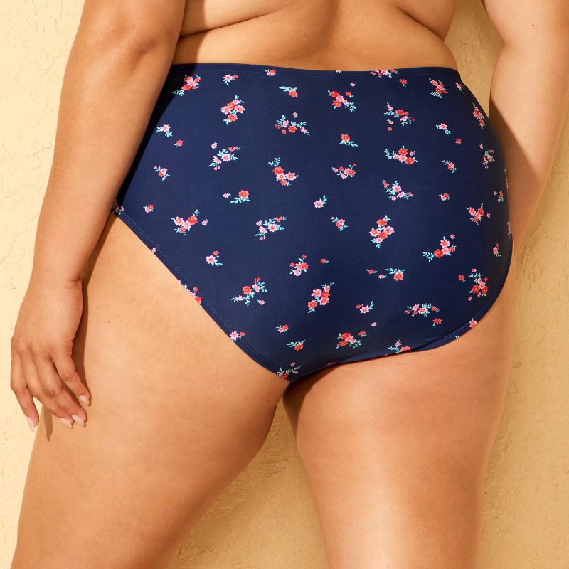 slide 2 of 3, Women's Floral Print High Rise Cheeky Bikini Bottom - Wild Fable™ Navy Blue 1X, 1 ct
