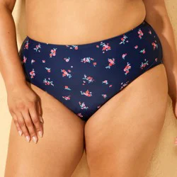 Women's Floral Print High Rise Cheeky Bikini Bottom - Wild Fable™ Navy Blue 3X