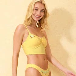 Women's Embroidered Strawberry Cropped Tankini Top - Wild Fable™ Yellow M