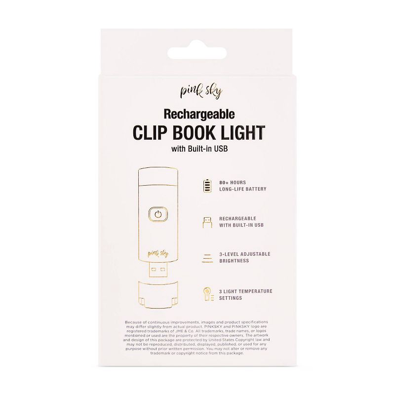 slide 2 of 6, Pink Sky Rechargeable Clip On Book Light, 1 ct