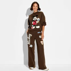 Women's Wide Leg Mickey Mouse Graphic Sweatpants - Brown XL