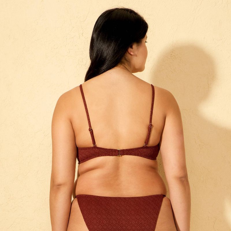slide 3 of 5, Women's Jacquard Texture Bandeau Bikini Top - Wild Fable™ Burgundy XS, 1 ct