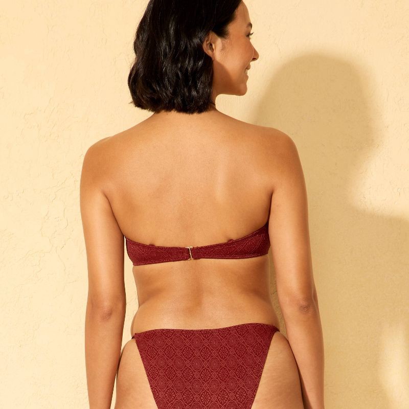 slide 3 of 5, Women's Jacquard Texture Bandeau Bikini Top - Wild Fable™ Burgundy S, 1 ct