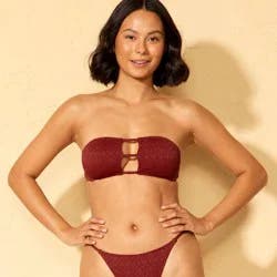 Women's Jacquard Texture Bandeau Bikini Top - Wild Fable™ Burgundy L