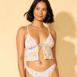 Women's Smocked Tie-Front Fly Away Floral Print Tankini Top - Wild Fable™ Pink/Yellow/Blue XXS