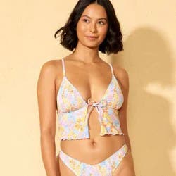 Women's Smocked Tie-Front Fly Away Floral Print Tankini Top - Wild Fable™ Pink/Yellow/Blue M