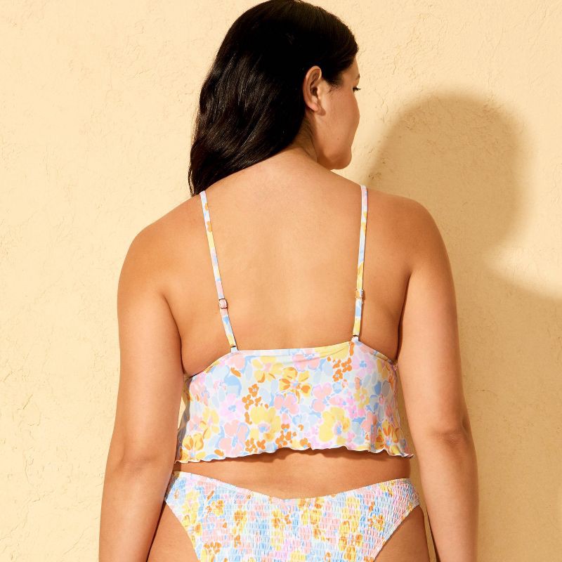 slide 5 of 5, Women's Smocked Tie-Front Fly Away Floral Print Tankini Top - Wild Fable™ Pink/Yellow/Blue XL, 1 ct
