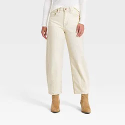 Women's High-Rise Striped Barrel Jeans - Universal Thread™ White 4