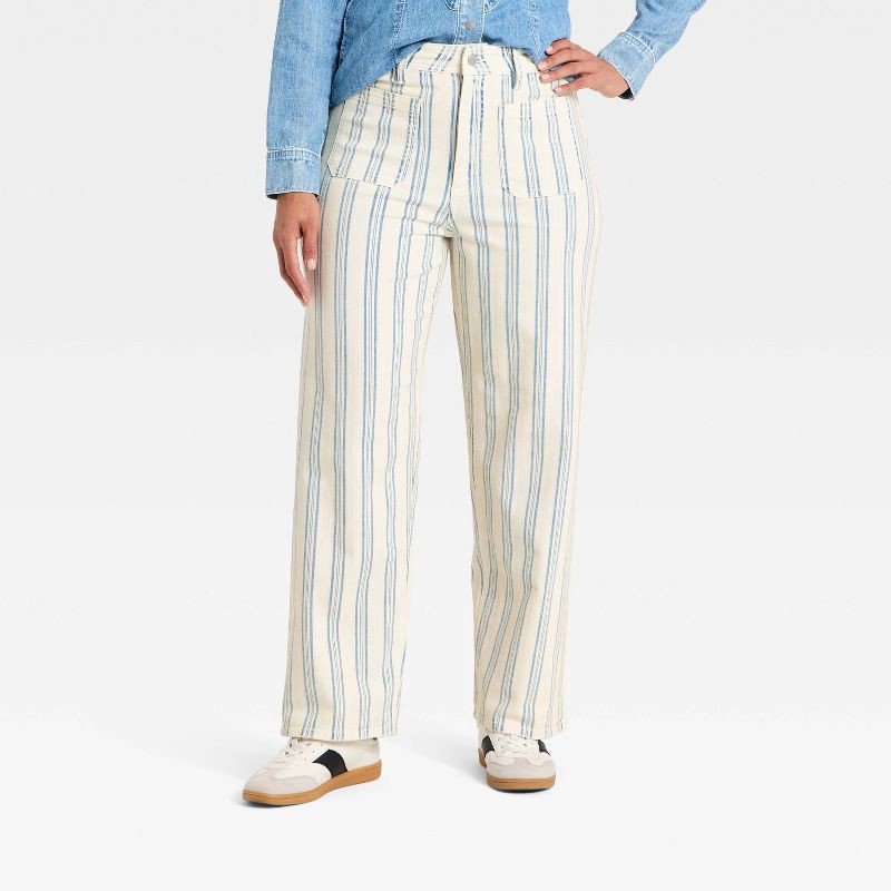 slide 4 of 5, Women's Highest-Rise Striped Sailor Straight Jeans - Universal Thread™ Blue 4, 1 ct