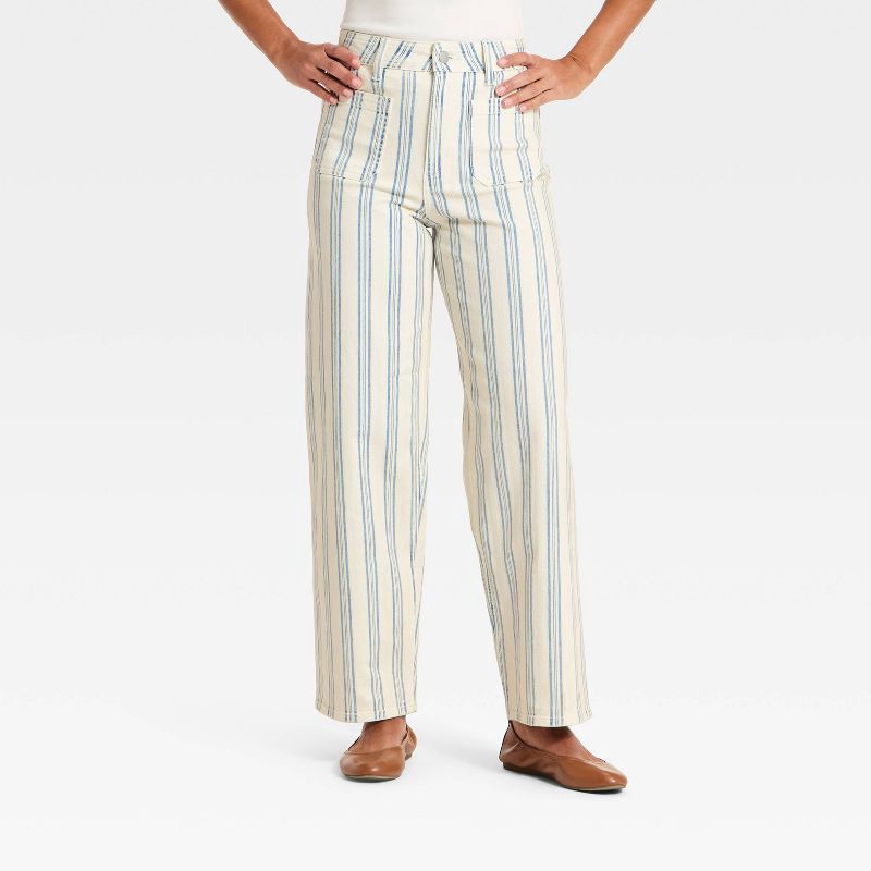 slide 1 of 5, Women's Highest-Rise Striped Sailor Straight Jeans - Universal Thread™ Blue 4, 1 ct