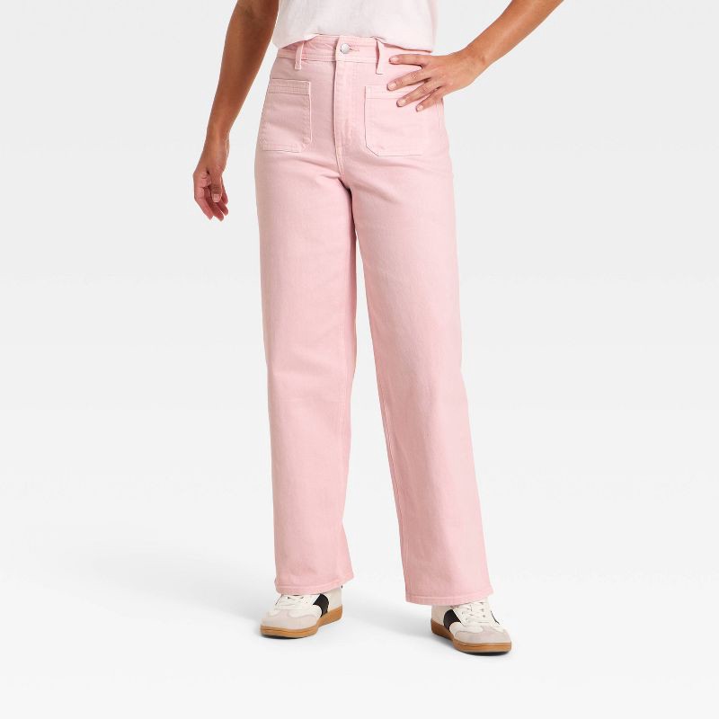 slide 1 of 5, Women's Highest-Rise Sailor Straight Jeans - Universal Thread™ Pink 12, 1 ct