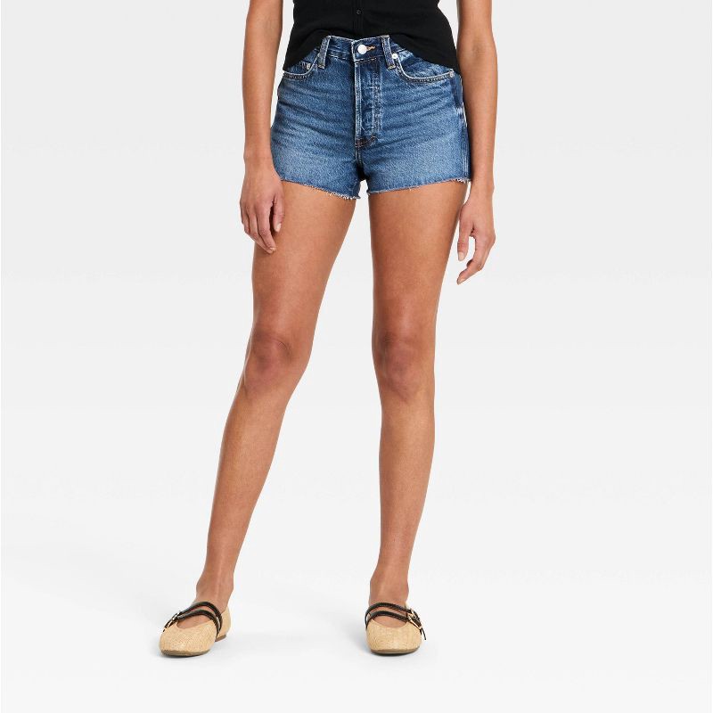 slide 1 of 5, Women's High-Rise Cut-Off Jean Shorts - Universal Thread™ Medium Wash 12, 1 ct