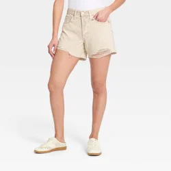 Women's Mid-Rise 90's Baggy Jean Shorts - Universal Thread™ White Striped 2