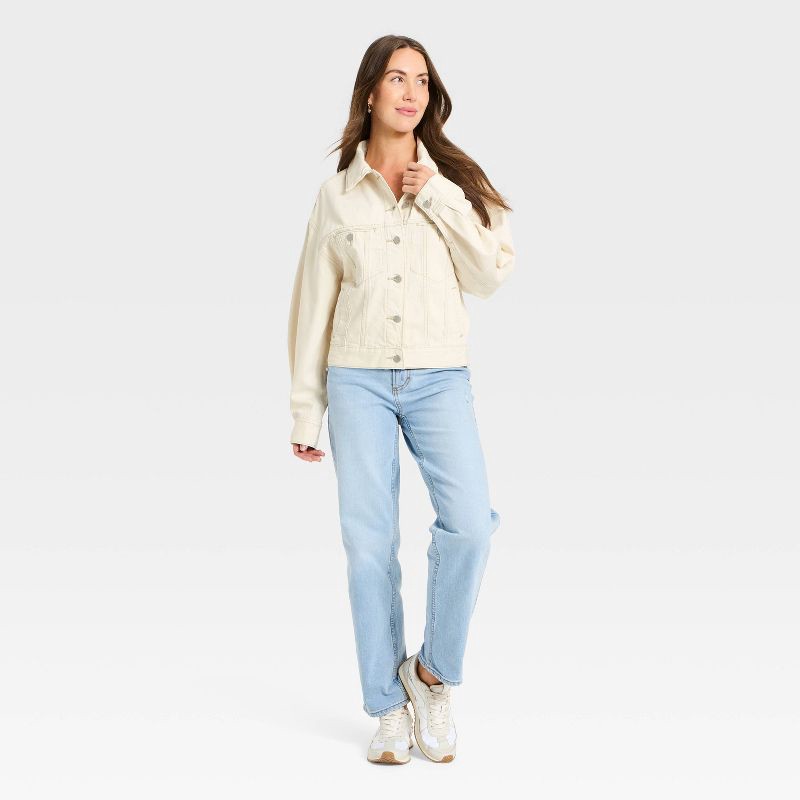 slide 3 of 3, Women's Relaxed Trucker Denim Jacket - Universal Thread™ Off-White L, 1 ct