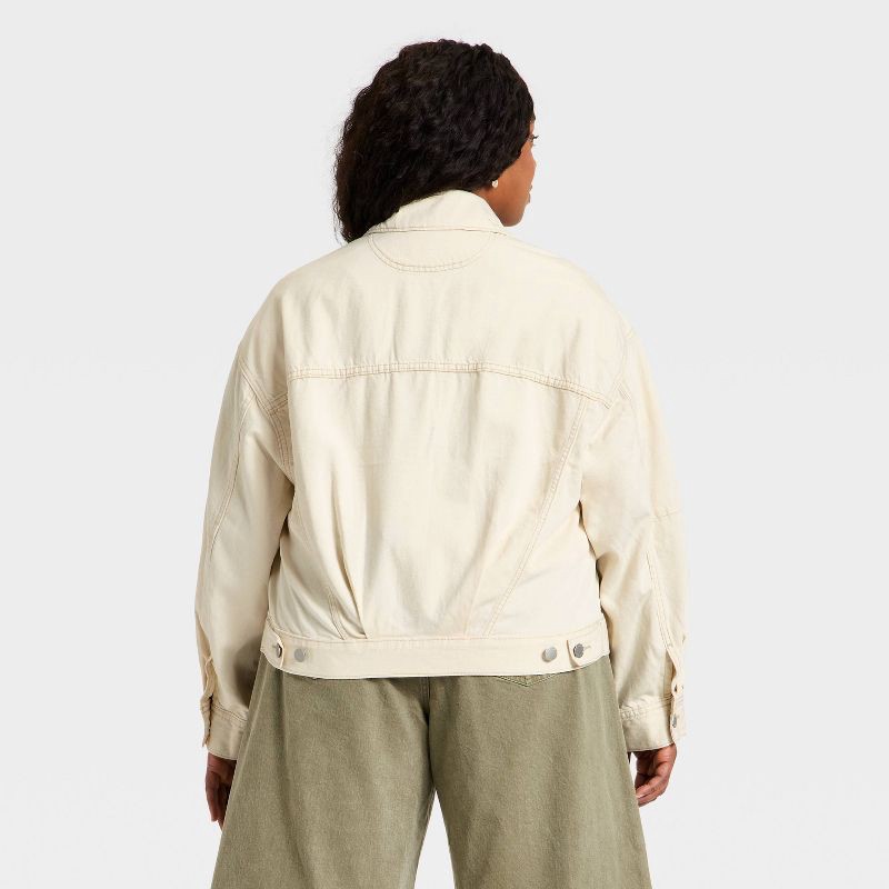 slide 2 of 3, Women's Relaxed Trucker Denim Jacket - Universal Thread™ Off-White XXL, 1 ct