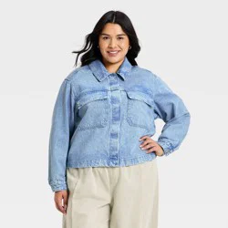 Women's Cropped Painter Denim Jacket - Universal Thread™ Medium Wash XL
