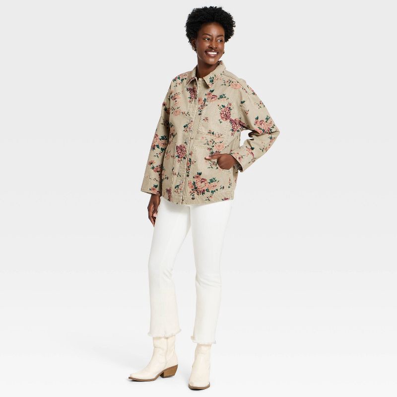 slide 3 of 5, Women's Western Chore Coat - Universal Thread™ Khaki Floral M, 1 ct