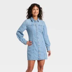 Women's Long Sleeve Mini Denim Shirtdress - Universal Thread™ Light Wash 6