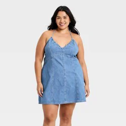 Women's Mini Halter Denim Dress - Universal Thread™ Medium Wash M
