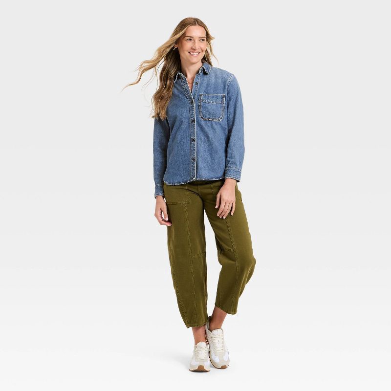 slide 3 of 3, Women's Relaxed Denim Shirt - Universal Thread™ Medium Wash M, 1 ct
