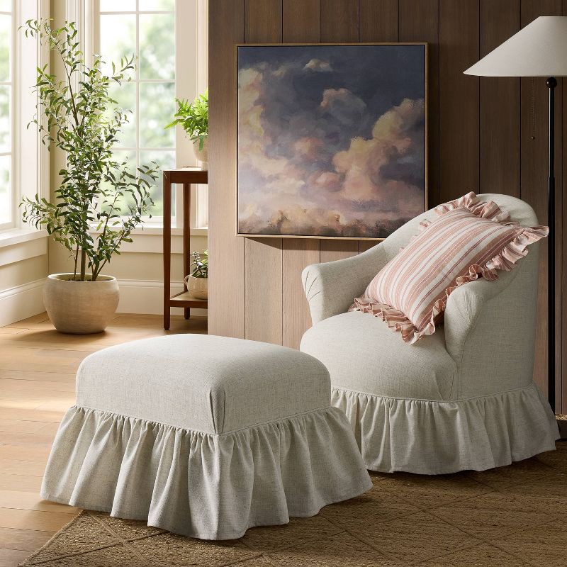 slide 2 of 4, Threshold designed w/Studio McGee Square Woven Stripe Throw Pillow with Ruffle Rose/Ivory - Threshold™ designed with Studio McGee, 1 ct