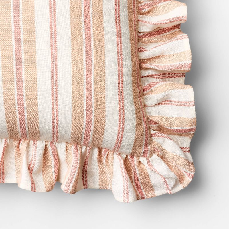 slide 3 of 4, Threshold designed w/Studio McGee Square Woven Stripe Throw Pillow with Ruffle Rose/Ivory - Threshold™ designed with Studio McGee, 1 ct