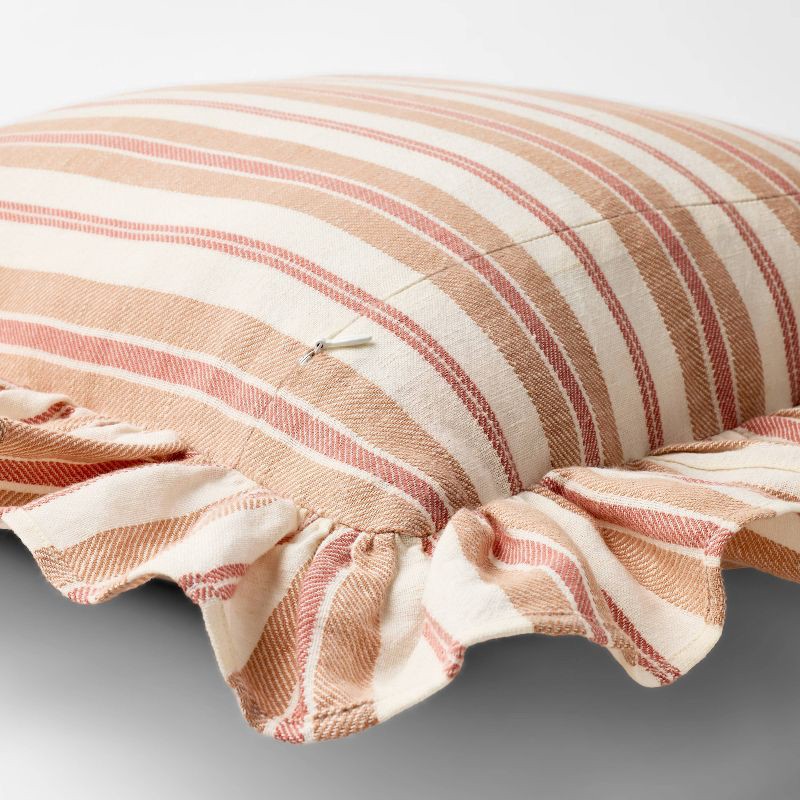 slide 4 of 4, Threshold designed w/Studio McGee Square Woven Stripe Throw Pillow with Ruffle Rose/Ivory - Threshold™ designed with Studio McGee, 1 ct