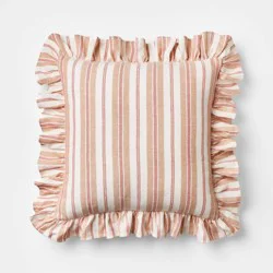 Threshold designed w/Studio McGee Square Woven Stripe Throw Pillow with Ruffle Rose/Ivory - Threshold™ designed with Studio McGee