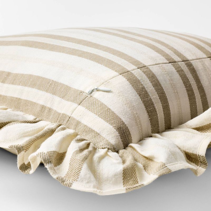 slide 4 of 4, Threshold designed w/Studio McGee Square Woven Stripe Throw Pillow with Ruffle Taupe/Ivory - Threshold™ designed with Studio McGee, 1 ct