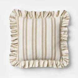 Threshold designed w/Studio McGee Square Woven Stripe Throw Pillow with Ruffle Taupe/Ivory - Threshold™ designed with Studio McGee