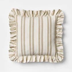 Threshold designed w/Studio McGee Square Woven Stripe Throw Pillow with Ruffle Taupe/Ivory - Threshold™ designed with Studio McGee