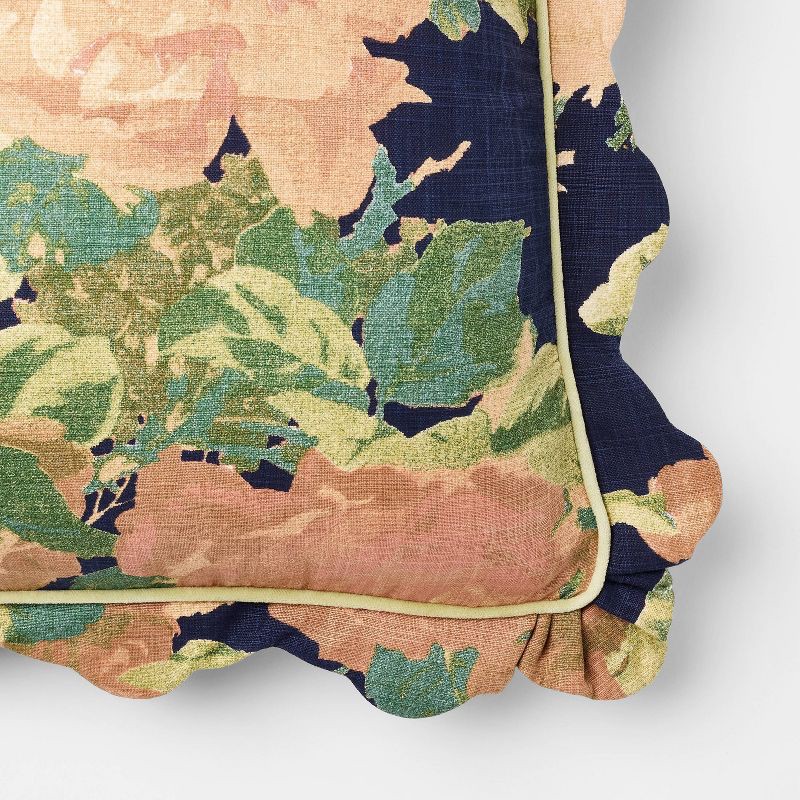 slide 3 of 4, Threshold designed w/Studio McGee Square Floral Bloom with Scallop Flange Throw Pillow Navy - Threshold™ designed with Studio McGee, 1 ct