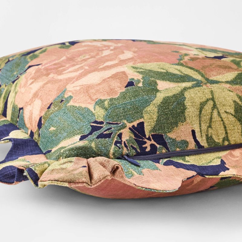 slide 4 of 4, Threshold designed w/Studio McGee Square Floral Bloom with Scallop Flange Throw Pillow Navy - Threshold™ designed with Studio McGee, 1 ct