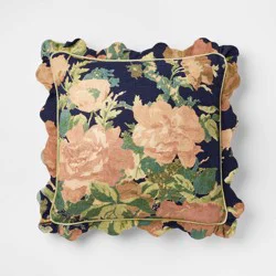 Threshold designed w/Studio McGee Square Floral Bloom with Scallop Flange Throw Pillow Navy - Threshold™ designed with Studio McGee