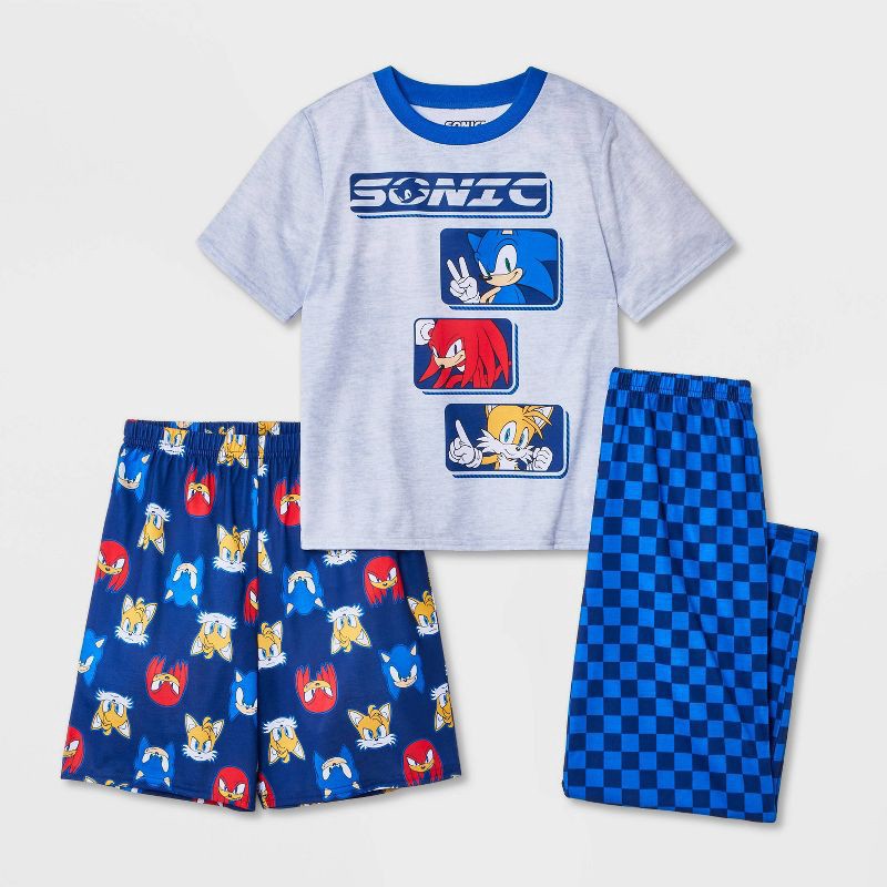 slide 1 of 4, Sonic the Hedgehog Boys' 3pc Sonic Short Sleeve Pajama Set - Blue L, 3 ct