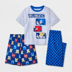 Sonic the Hedgehog Boys' 3pc Sonic Short Sleeve Pajama Set - Blue L