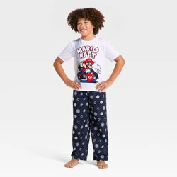 Boys' 3pc Mario Kart Short Sleeve Pajama Set - White L