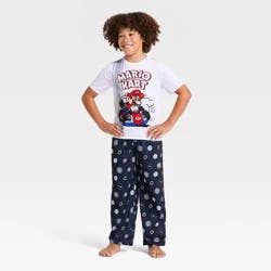 Boys' 3pc Mario Kart Short Sleeve Pajama Set - White L
