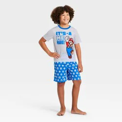 Boys' 2pc Super Mario T-Shirt and Shorts Pajama Set - Gray XS